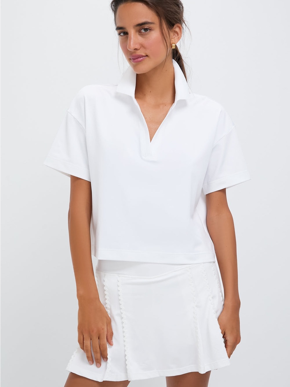 TNuck Tuckernuck White Performance Jersey Cropped Caroline Polo